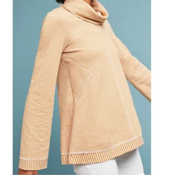 Anthropologie Maeve Tie Cowl Neck Striped Sweater Small Yellow White Sweatshirt - Picture 2 of 10